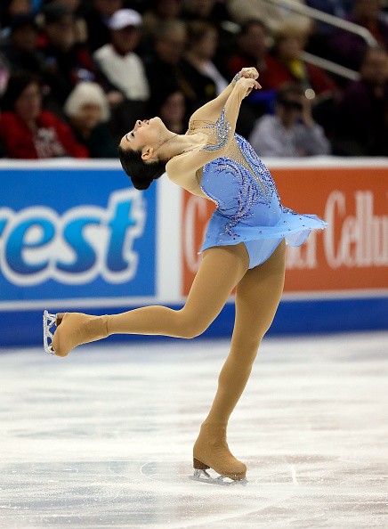 A figure skater executes her spin at the U.S. 2017 Championship.