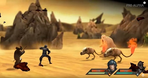 "Legrand Legacy's" main protagonist Finn and his companion prepare themselves to fight against several monsters blocking their way.