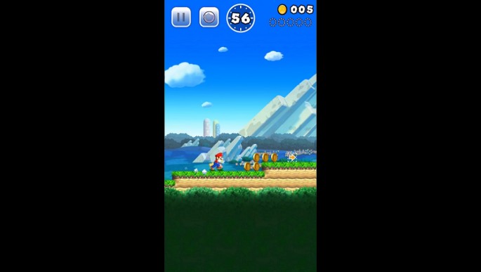 Mario runs through World 1-1 in 'Super Mario Run.'