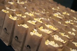 Free popcorn at a movie screening