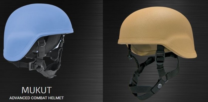 Two of the combat helmets made by MKU Industries.              