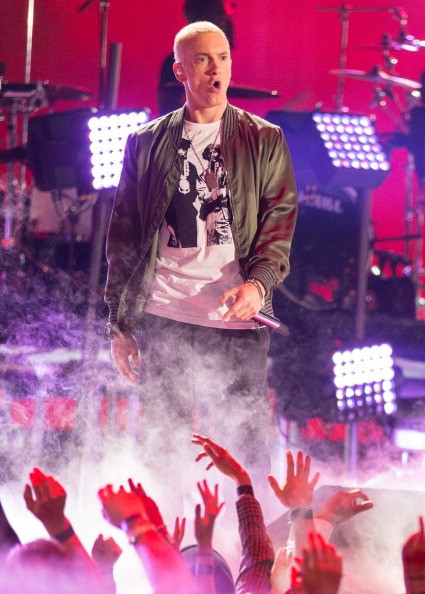 'Rap God' rapper Eminem performs onstage at the 2014 MTV Movie Awards at Nokia Theatre L.A. Live on April 13, 2014 in Los Angeles, California.