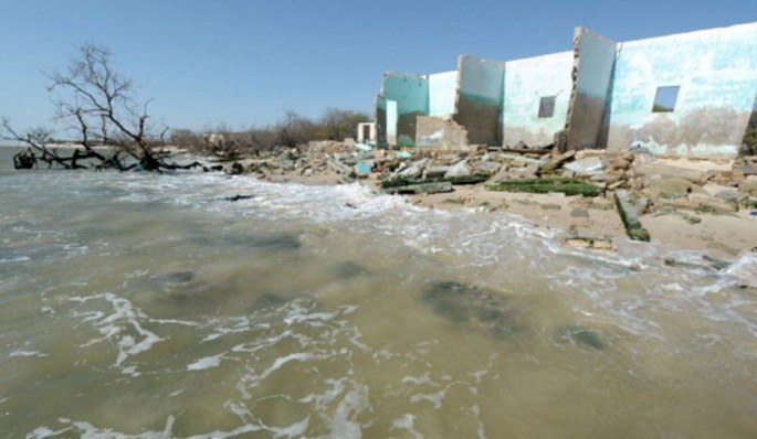 Effects of sea level rise on a village in Senegal.            