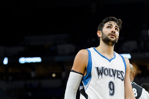 Ricky Rubio of the Minnesota Timberwolves looks on during the game against the Charlotte Hornets on November 15, 2016 at Target Center in Minneapolis, Minnesota. 