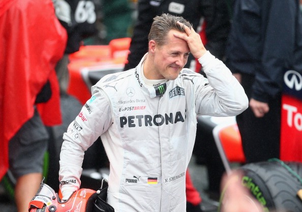 Michael Schumacher of Germany and Mercedes GP reacts in parc ferme after finishing his last F1 race following the Brazilian Formula One Grand Prix at the Autodromo Jose Carlos Pace.
