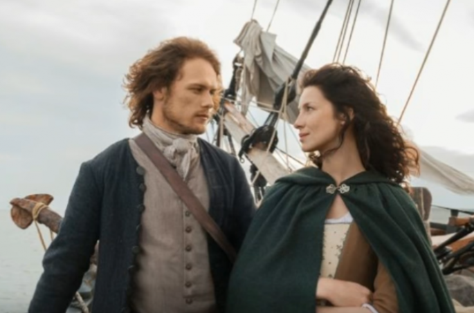 Time-travelling Starz series 'Outlander' stars Sam Heughan as Jamie and Catriona Balfe as Claire.