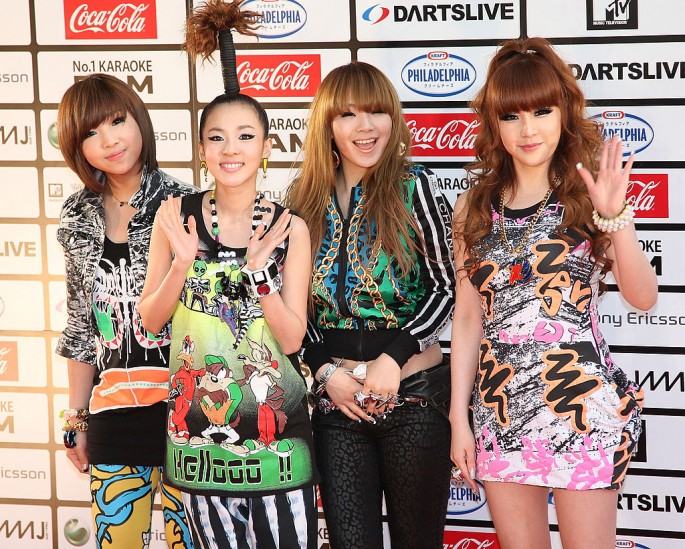 2NE1 pose on the red carpet during the MTV World Stage VMAJ 2010 at Yoyogi National Gymnasium on May 29, 2010 in Tokyo, Japan.