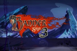 The official logo of 'The Banner Saga 3' laid over an in-game landscape.
