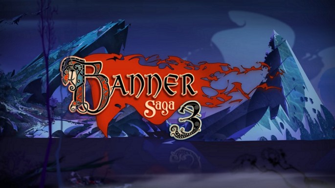 The official logo of 'The Banner Saga 3' laid over an in-game landscape.
