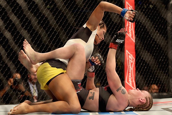 Julianna Pena throws strikes from a dominant position against Valentina Shevchenko at UFC on FOX 23 last Jan. 28 in Denver, Colorado.