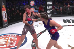 Jessica Middleton lands a clean punch against Alice Yauger during their encounter at Bellator 171 last Jan. 27.