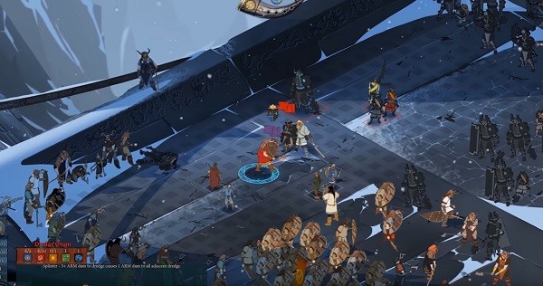 "Banner Saga 3" human characters fight against the powerful Dredge.