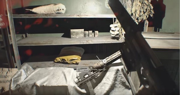 A player finds the makeshift Grenade Launcher in a room of "Resident Evil 7."