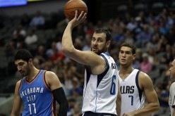 Andrew Bogut of the Dallas Mavericks during a preseason game at American Airlines Center on October 11, 2016 in Dallas, Texas.