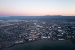 Aerial view of Silicon Valley at dusk.