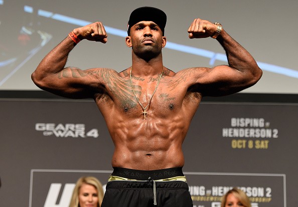 Jimi Manuwa of the United States steps onto the scale during the UFC 204 weigh-in at the Manchester Central Convention Complex on October 7, 2016 in Manchester, England.