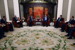 Nepal Premier's special envoy Krishna Bahadur Mahara meets with Chinese Premier Li Keqiang ahead of a meeting in Zhongnanhai Leadership Compound on Aug. 17, 2016 in Beijing.