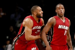  Dion Waiters of the Miami Heat celebrates his three point shot in the final minutes of the game with teammate Wayne Ellington in the fourth quarter against the Brooklyn Nets at the Barclays Center on January 25, 2017 in the Brooklyn borough of New York C
