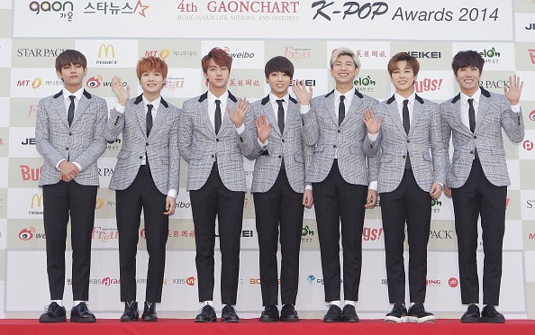 K-Pop boy band BTS arrives for the 4th Gaon Chart K-POP Awards at the Olympic Park on January 28, 2015 in Seoul, South Korea.