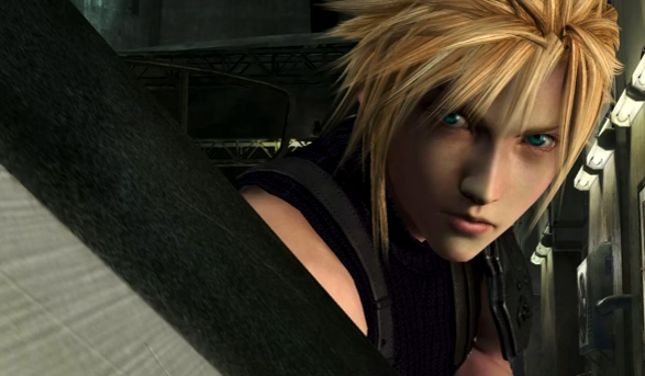 Cloud Strife poses a fighting stance in "Final Fantasy VII Remake."