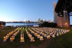 Members of the Falun Gong hold protest against China's ban on organ harvesting.