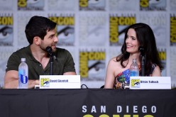 David Giuntoli (L) and Bitsie Tulloch attend the 'Grimm' panel during Comic-Con International 2016 held on July 23, 2016.