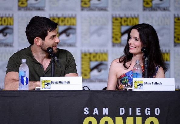David Giuntoli (L) and Bitsie Tulloch attend the 'Grimm' panel during Comic-Con International 2016 held on July 23, 2016.