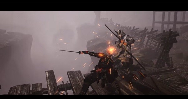 "NiOh" protagonist William lands a blow against his opponent on a one-on-one duel.