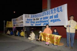 Members of Chinese spiritual group Falun Gong condemn the Chinese government's persecution against them, which includes forceful organ harvesting on many of its detained members.