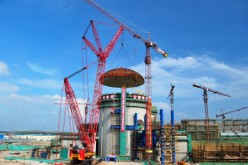 A general view at the construction site of No. 2 reactor of the Changjiang Nuclear Power Plant.