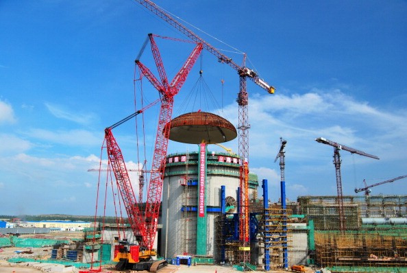 A general view at the construction site of No. 2 reactor of the Changjiang Nuclear Power Plant.