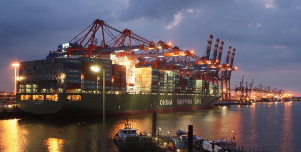 A container ship from China Shipping Line is loaded at the main container port on Aug. 13, 2007, in Hamburg, Germany.