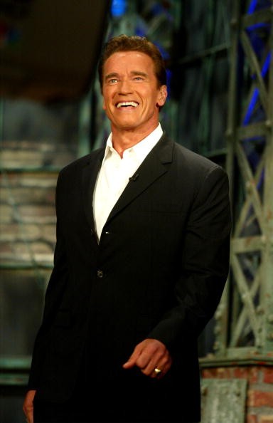 Arnold Schwarzenegger appears on the 'Tonight Show with Jay Leno' at NBC Studios August 6, 2003 in Burbank, California. Schwazenegger announced today that he intends to run for governor of California in the recall election of Gov. Gray Davis.   