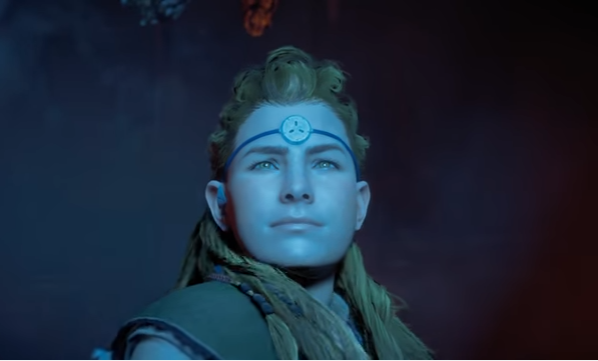 Aloy as she readies herself to fight the mechanized beasts in "Horizon Zero Dawn."