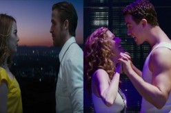 Close, closer: (L) Emma Stone and Ryan Gosling’s characters in “La La Land” face each other. (R) The lovers in “Ghost the Musical” clasp hands.