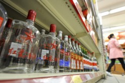 Bottles of baijiu are displayed at a store in Beijing.