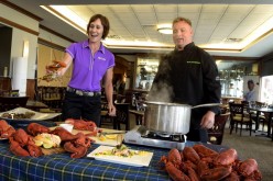 A chef prepares lobsters for a golf event in Nova Scotia.