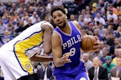 Jahil Okafor of the Philadelphia 76ers dribbles the ball during the game against the Indiana Pacers at Bankers Life Fieldhouse on November 9, 2016 in Indianapolis, Indiana.