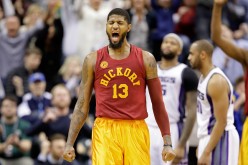 Paul George of the Indiana Pacers celebrates after making a basket during the game against the Sacramento Kings at Bankers Life Fieldhouse on January 27, 2017 in Indianapolis, Indiana. 