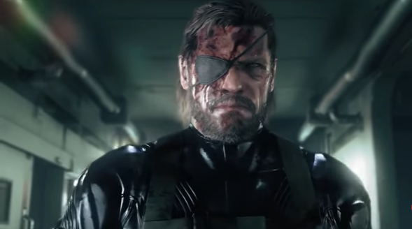 Venom Snake being showcased in a cut scene in "Metal Gear Solid V: The Phantom Pain." 