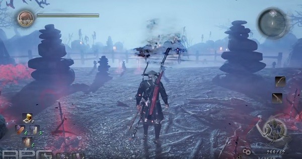 "NiOh" protagonist William approaches a dark mist that will create an Oni afterwards.
