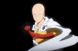 The great hero 'One Punch Man' Saitama positions his fist as he prepares to release a powerful punch.
