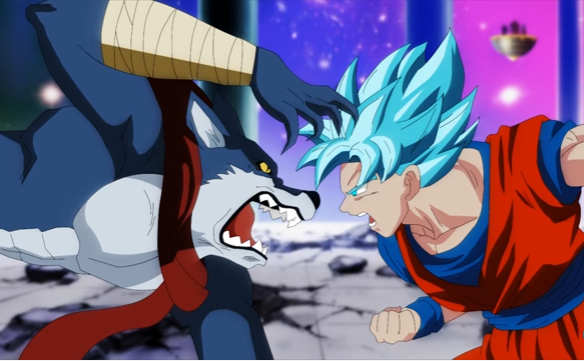 Bergamo and Son Goku are about to exchange blows in "Dragon Ball Super."