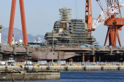 China's first domestically made aircraft carrier under construction in Dalian.