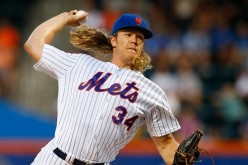 Pitcher Noah Syndergaard #34 of the New York Mets delivers a pitch against the Philadelphia Phillies during the first inning of a game at Citi Field on August 27, 2016 in the Flushing neighborhood of the Queens borough of New York City.