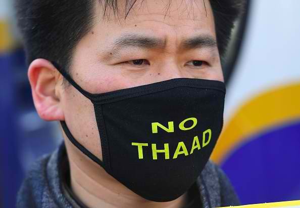 Protesters from South Korea oppose the THAAD.
