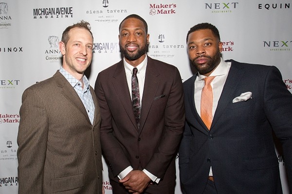 Dr. Jason Jared, NBA Player Dwyane Wade, and LaRoyce Hawkins celebrate Michigan Avenue Magazine's Winter Issue With Dwyane Wade at Siena Tavern on December 11, 2016 in Chicago, IL.