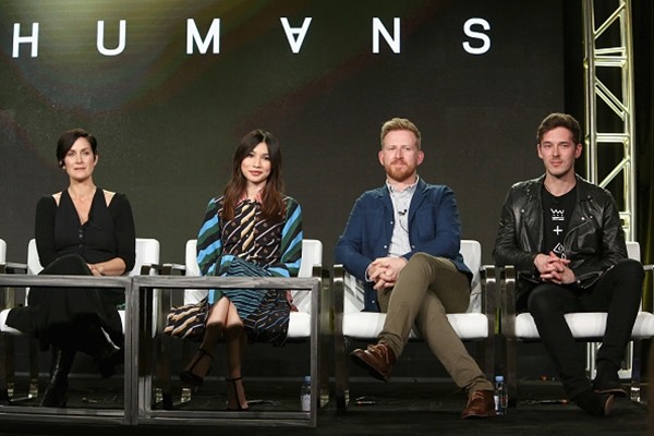 Carrie-Anne Moss, Gemma Chan, Tom Goodman-Hill and Sam Palladio attend the AMC presentation of The SON, HUMANS Season 2, Better Call Saul Season 3 on January 14, 2017 in Pasadena, California. 