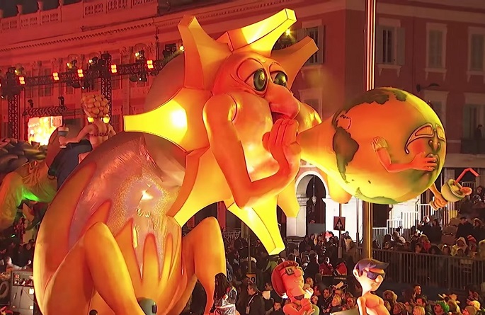 Hello, yellow! A gigantic character with the face of the sun goes on parade at Nice Carnival - “The King of Energy” during its first weekend in Feb. 2017 in Nice, France.