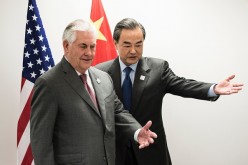 US Secretary of State Rex Tillerson (L) and China's Foreign Minister Wang Yi  at the gathering of Foreign Ministers of the G20.